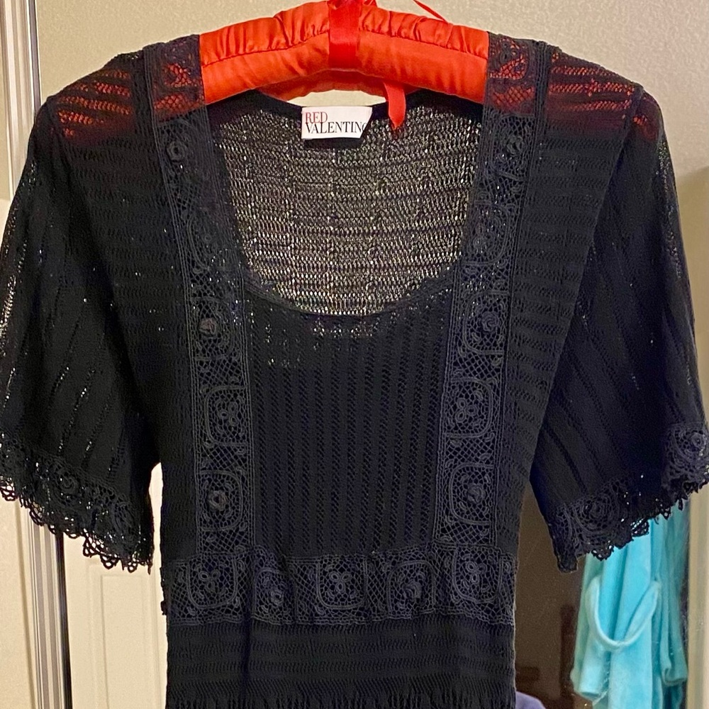 RED Valentino short sleeve black crochet dress size Small.